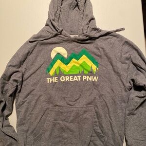 The Great PNW Gray Hoodie with Green and Yellow Design